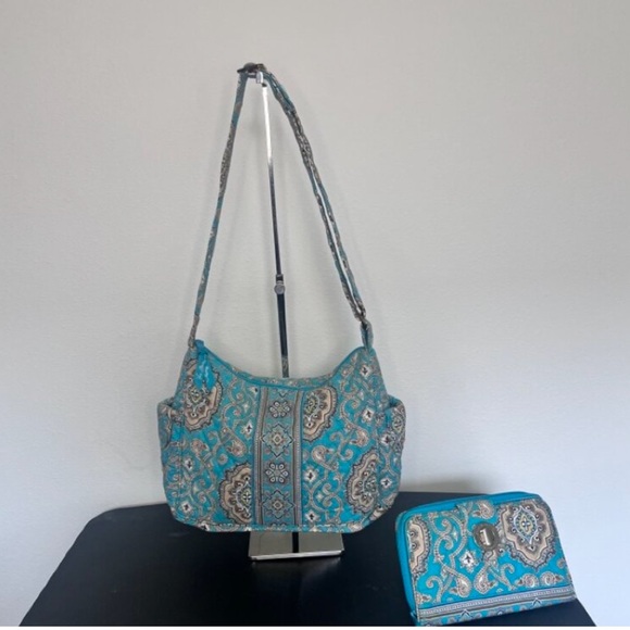 Vera Bradley Blue turquoise Paisley Crossbody Bag + Matching Wallet Set - Picture 2 of 6